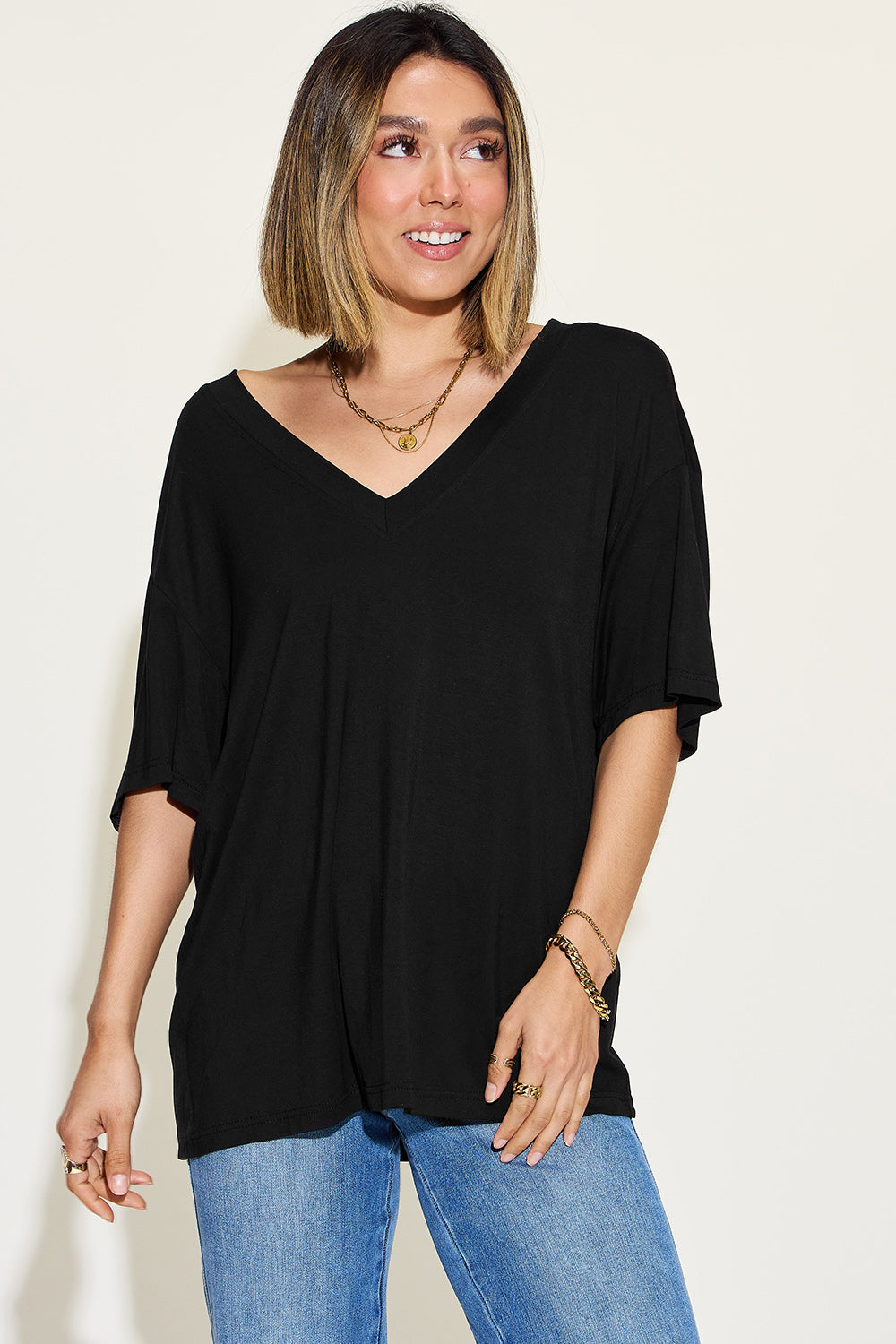 Basic Bae Bamboo V-Neck Drop Shoulder Full Size T-Shirt - A Comfort-Driven Style Statement