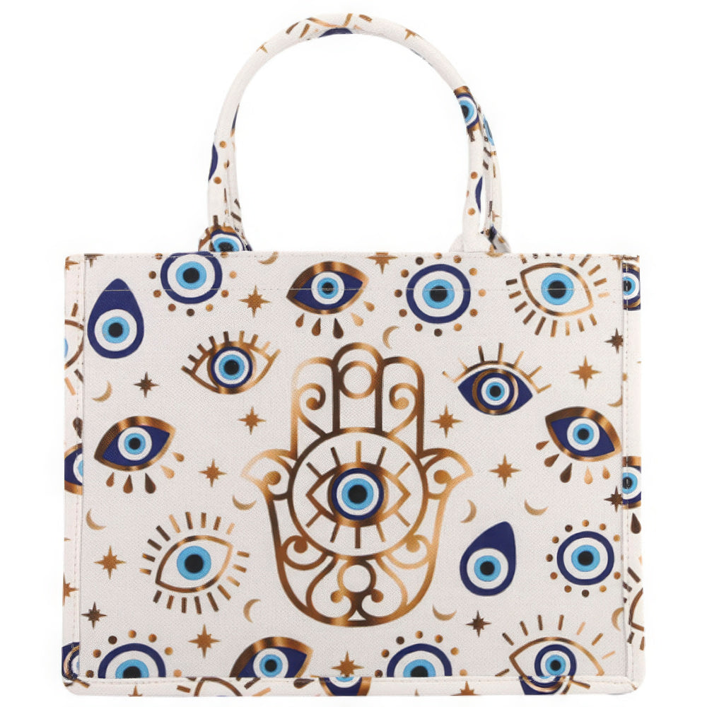 Evil Eye Hamsa Print Tote Bag in Vibrant Hues