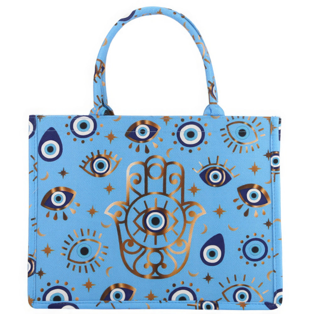 Evil Eye Hamsa Print Tote Bag in Vibrant Hues