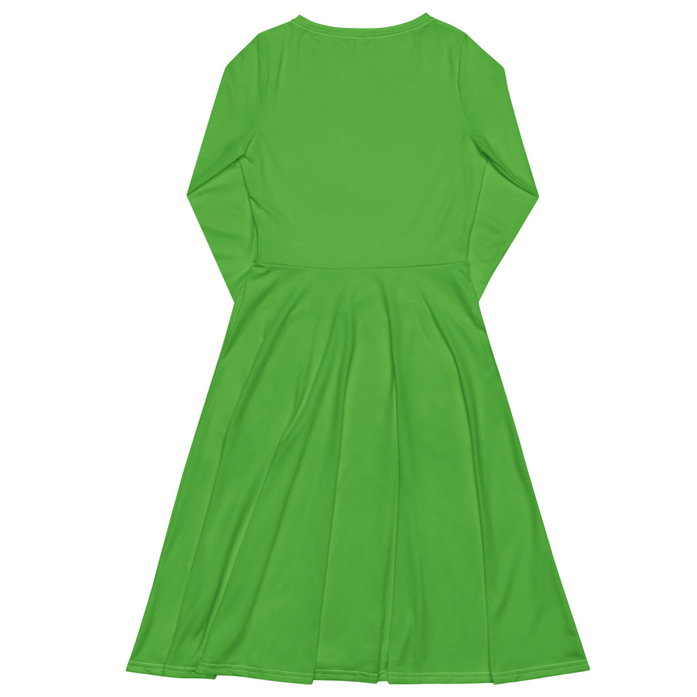 Chic Kelly Green Long Sleeve Midi Dress with Pockets