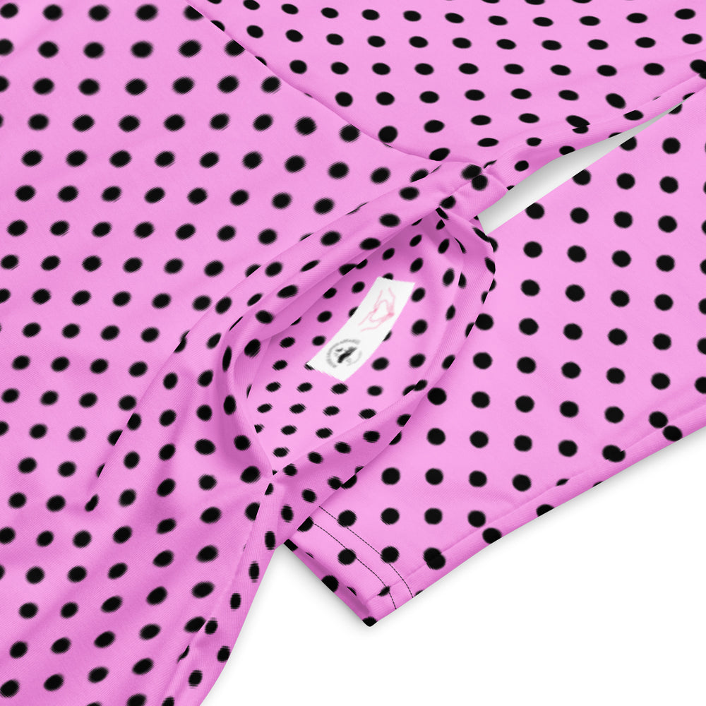 Pink & Black Polkadot Long-Sleeve Midi Dress - Feminine Silhouette Enhancer