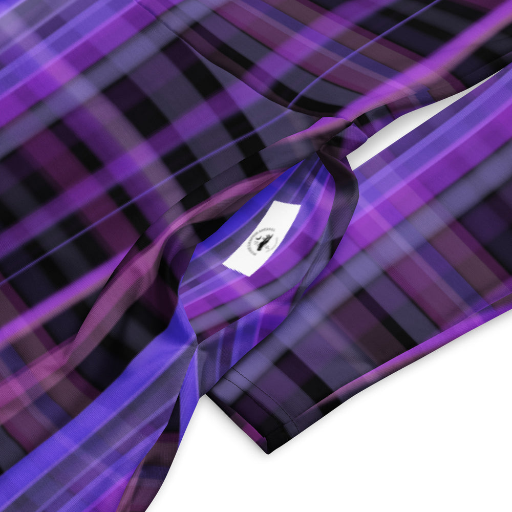 Purple Plaid Midi Dress with Long Sleeves