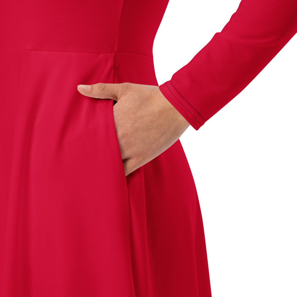 Crimson Passion Long Sleeve Midi Dress With Pockets