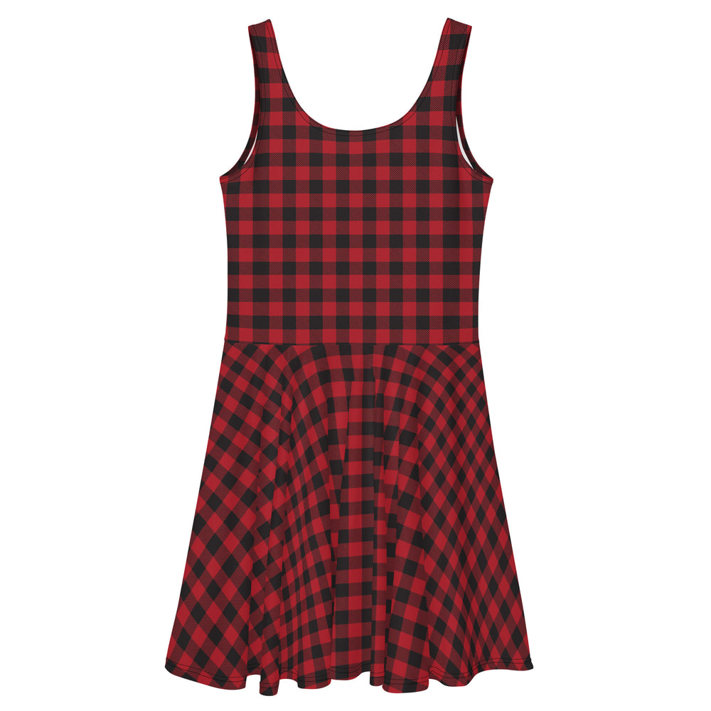 Chic Red Buffalo Plaid Skater Dress – Vibrant & Comfortable