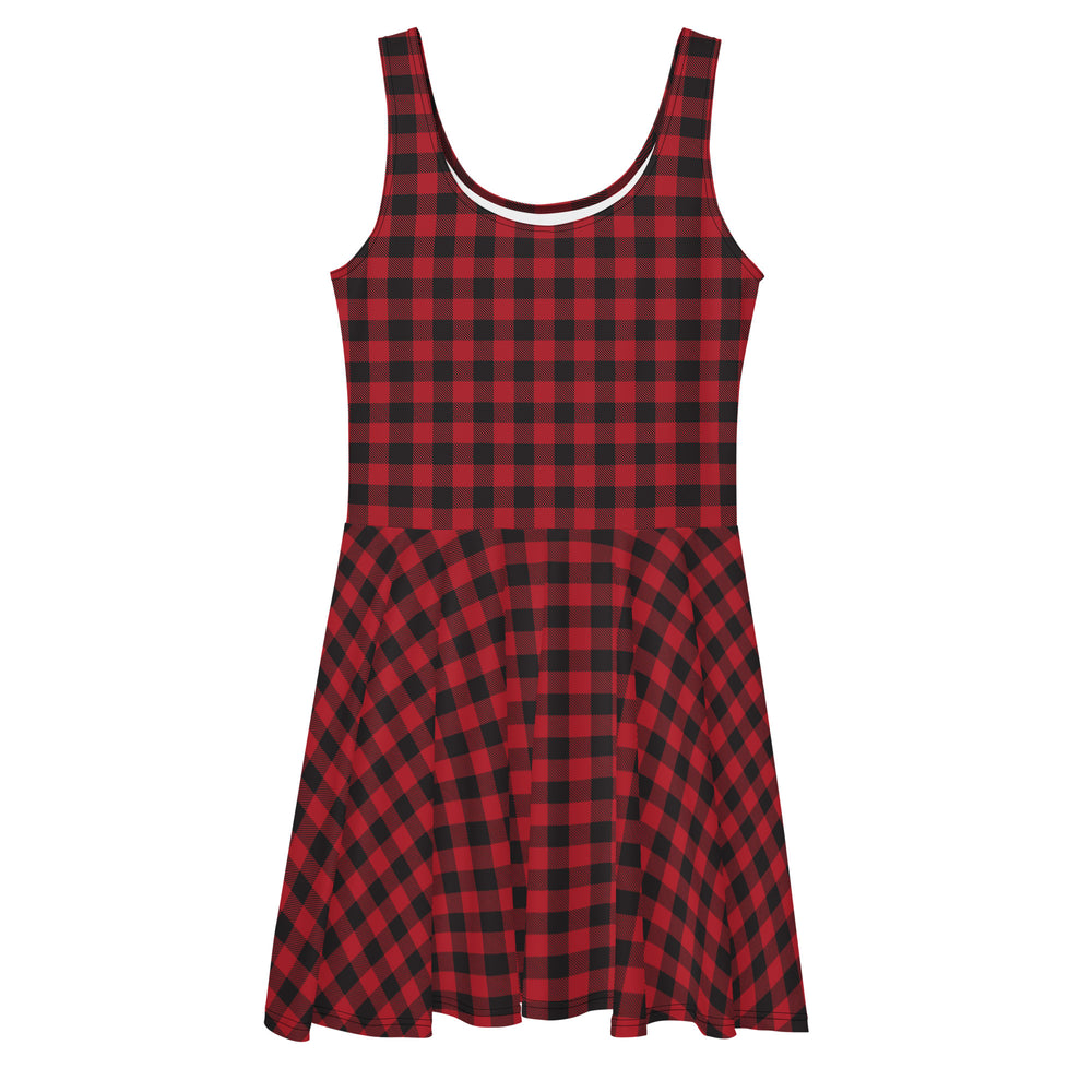 Chic Red Buffalo Plaid Skater Dress – Vibrant & Comfortable