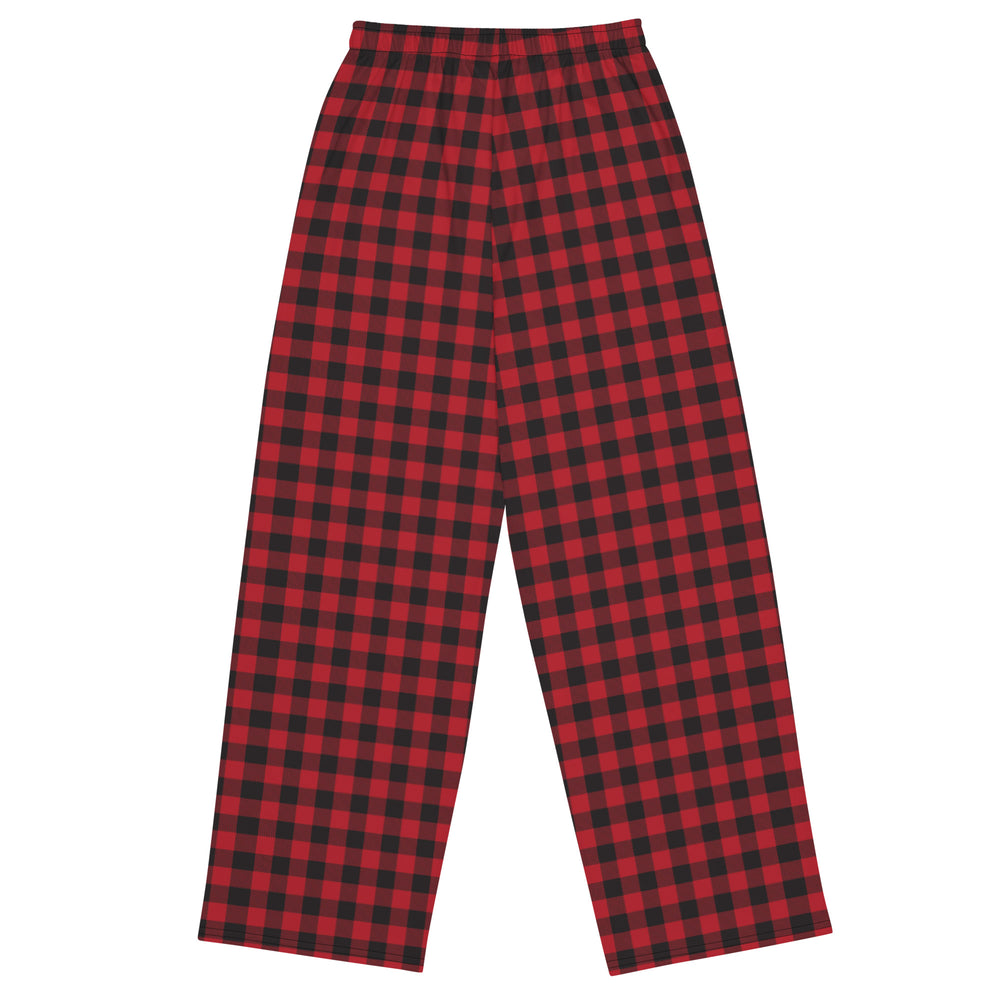 Unisex Red Buffalo Plaid Wide Leg Pants with Pockets
