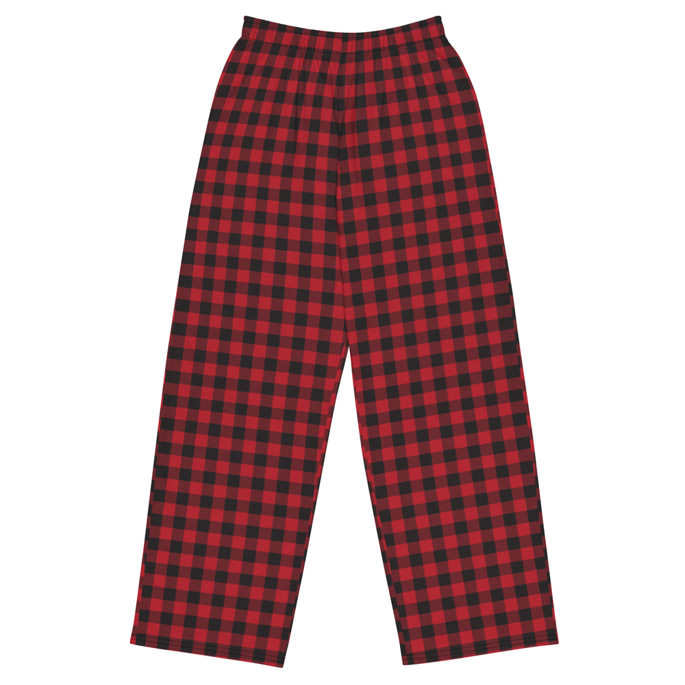 Unisex Red Buffalo Plaid Wide Leg Pants with Pockets