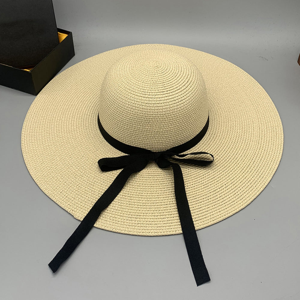 Elegant Bow-Embellished Paper Braided Wide Brim Hat