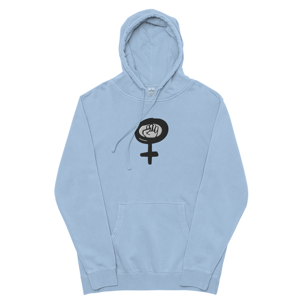 Embroidered Feminist Symbol Unisex Garment Dyed Hoodie