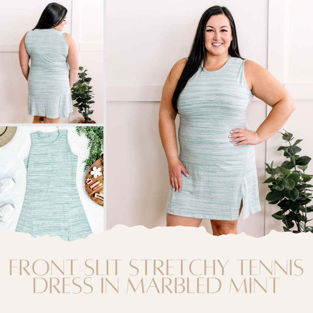 Marbled Mint Front Slit Stretchy Tennis Dress: Lightweight Comfort in Style
