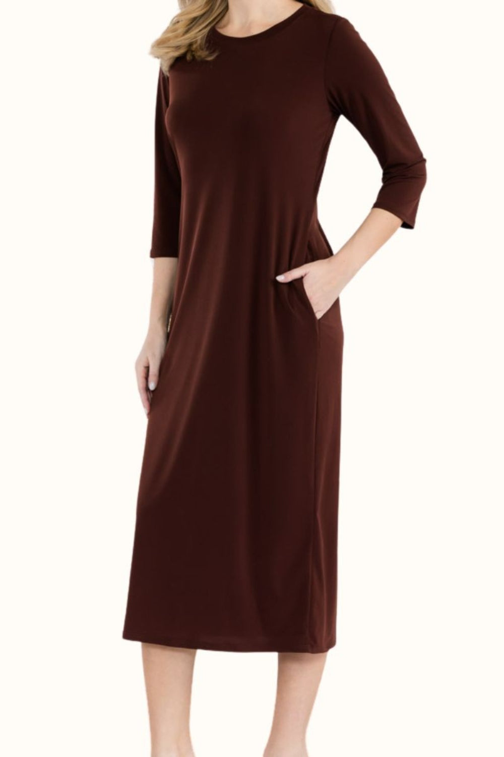Celeste Elegant Full Size Round Neck Midi Dress - Sophistication Meets Comfort