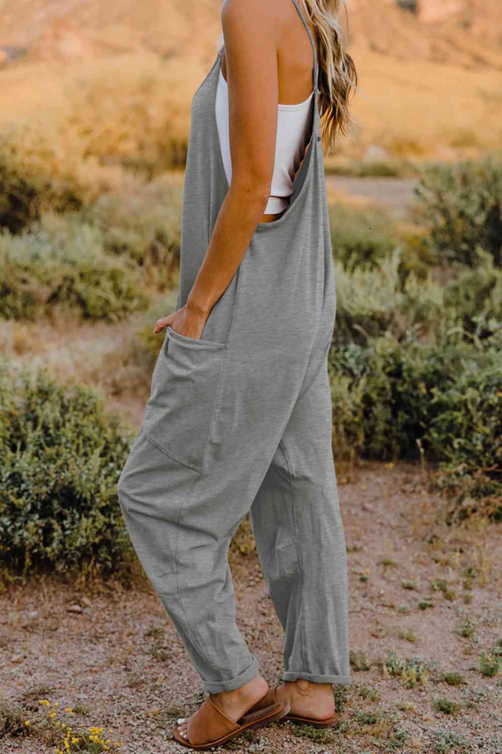Double Take V-Neck Sleeveless Jumpsuit with Pockets for a Chic yet Casual Look