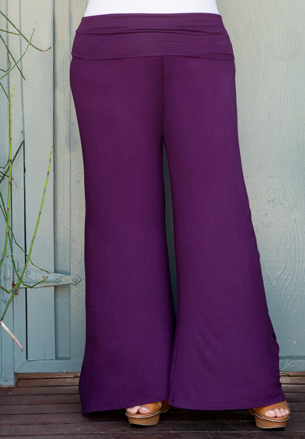 Classic Jersey-Knit Eggplant Purple Wide Boot Cut Pants