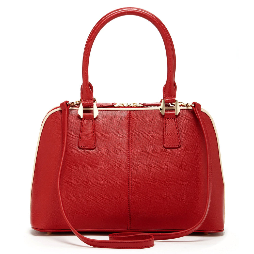 Melissa Red Saffiano Leather Satchel Bag - Classically Structured Elegance for the Modern Woman