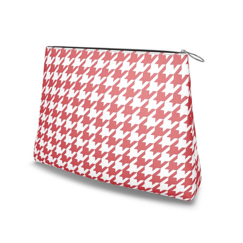 Stylish Red and White Houndstooth Fashion Clutch - Leather, Canvas, Faux Leather