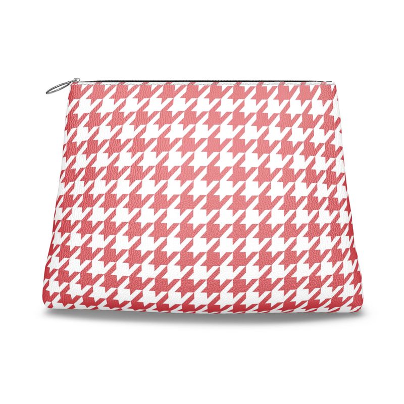 Stylish Red and White Houndstooth Fashion Clutch - Leather, Canvas, Faux Leather