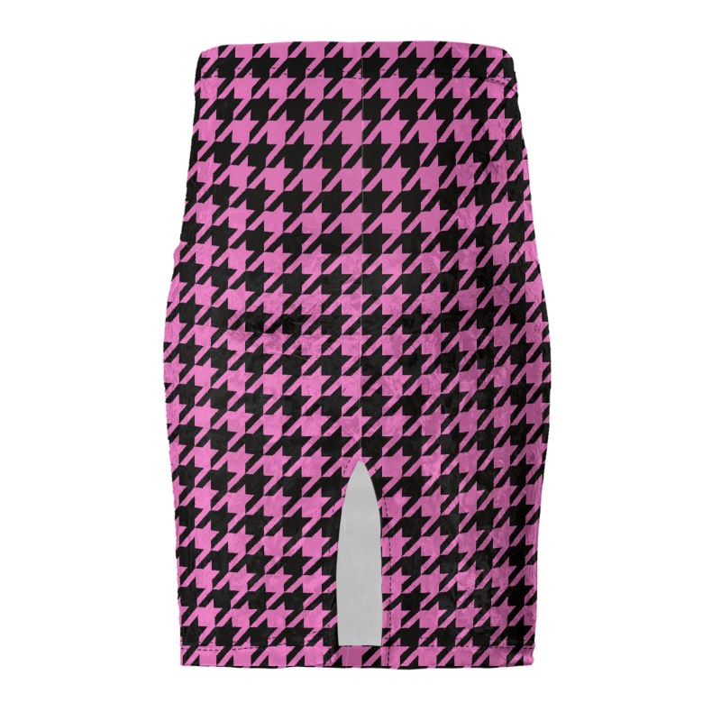 Elegant Pink Houndstooth Pencil Skirt with High-Waist Design