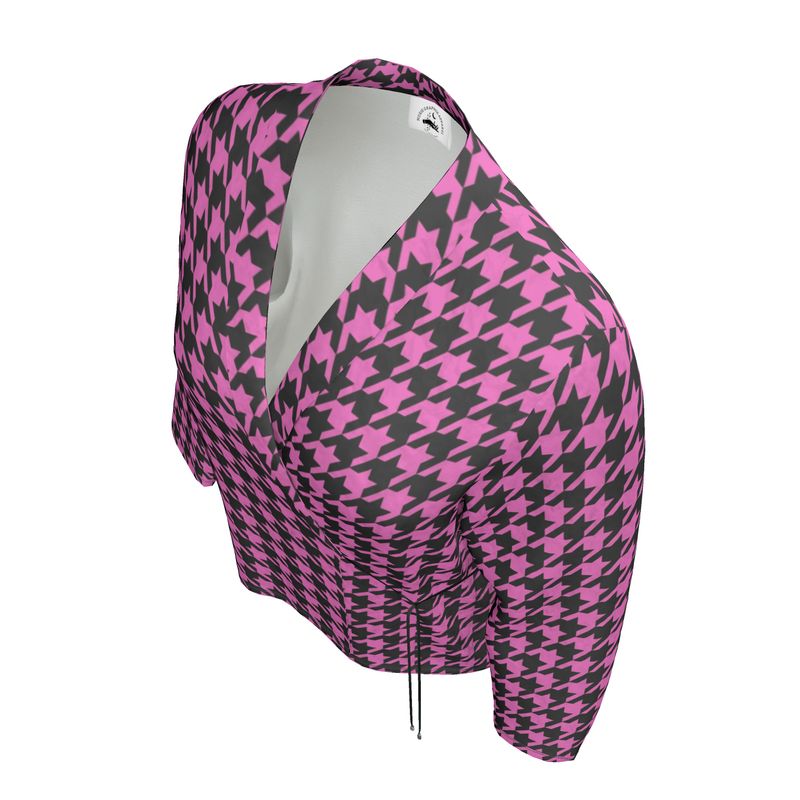 Luxury Chic Pink Houndstooth Wrap Blazer: Versatile Elegance Redefined