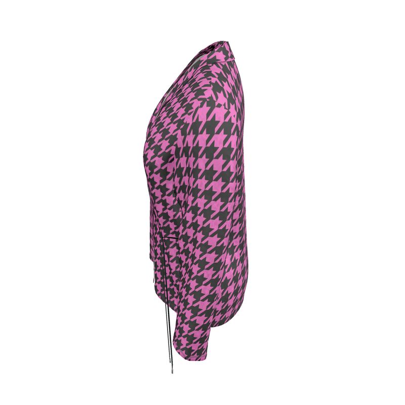 Luxury Chic Pink Houndstooth Wrap Blazer: Versatile Elegance Redefined