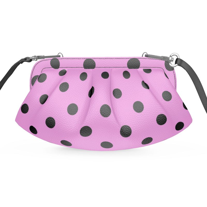 Black and Pink Polkadot Pleated Crossbody Bag - Genuine Leather - Day to Night Essential