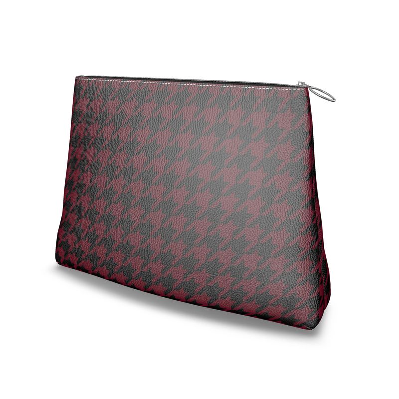 Dark Cherry & Black Houndstooth Clutch Purse - Handcrafted, Chic & Timeless Accessory