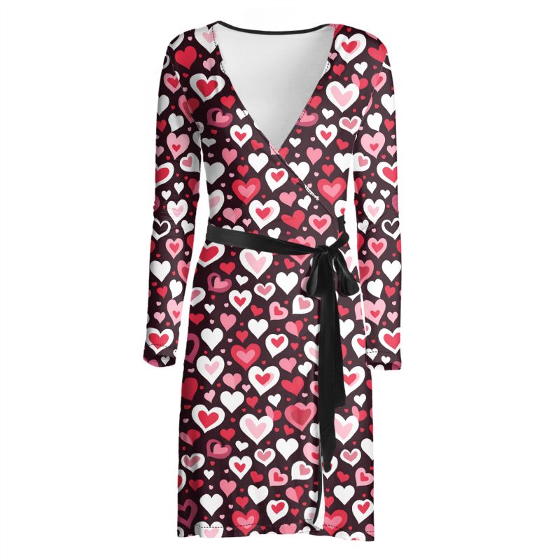 Valentine Hearts Wrap Dress – Elegant V-Neck Kimono Dress