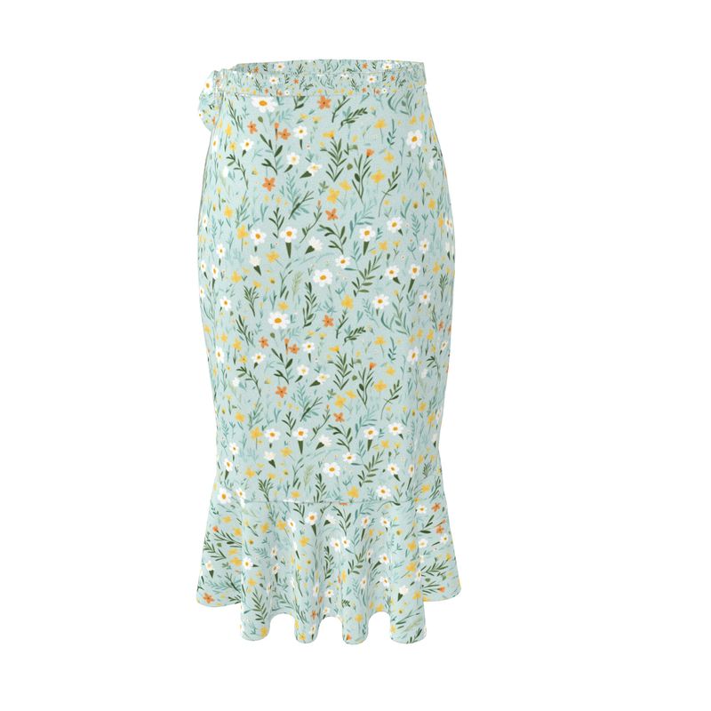 Spring Blossoms Midi Flounce Skirt in Butterfly Smooth Crepe & Fashion Crepe