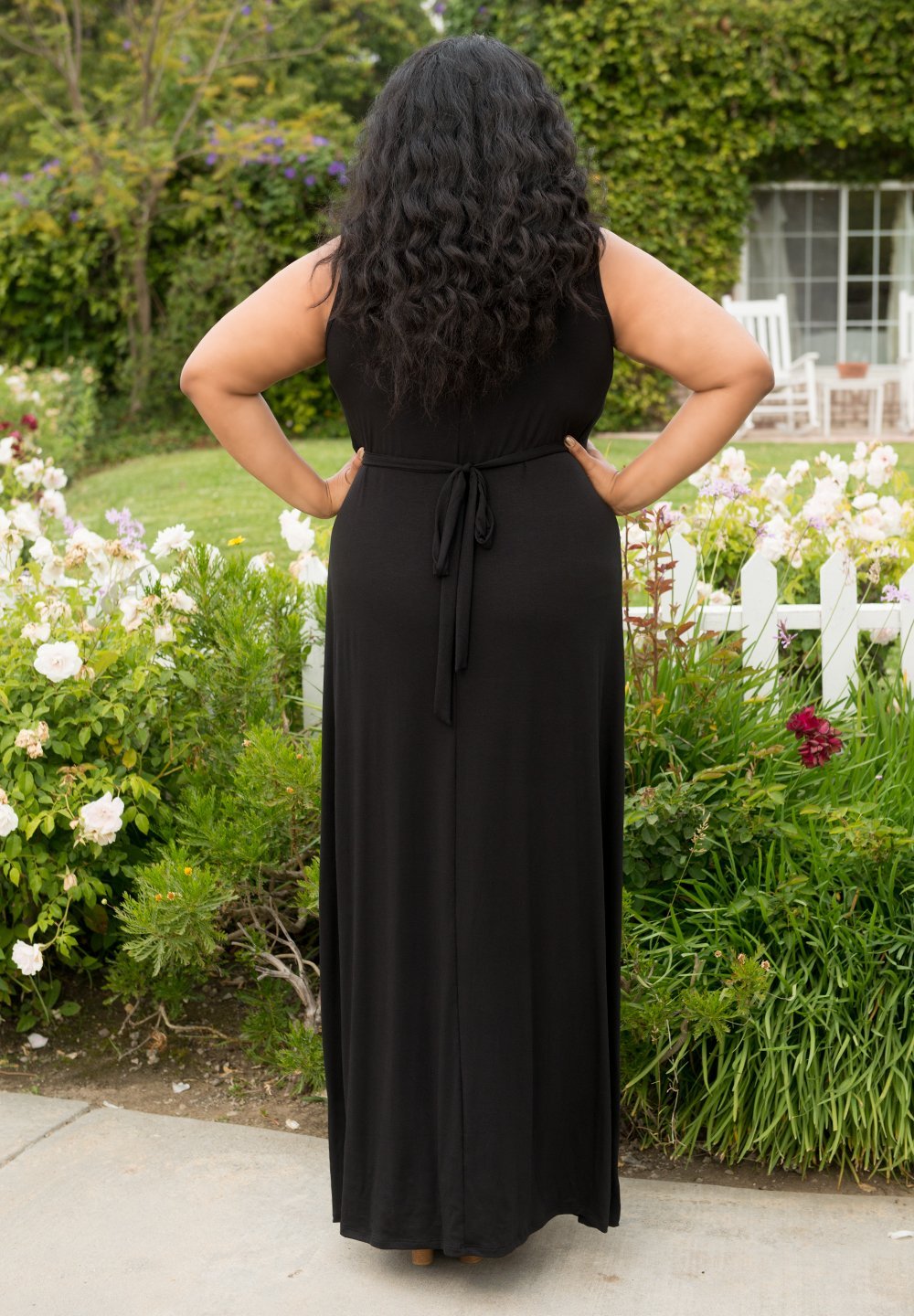 Bonnie Classic Black Maxi Dress - Plus Size, Empire Waist, and Waist Ties