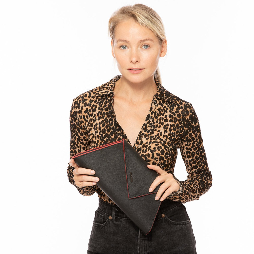 Angelica Black Leather Clutch Bag: Chic Night-to-Day Accessory