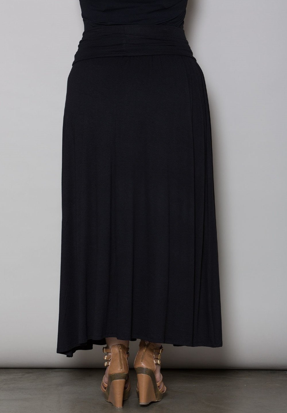 Boho-Chic California Black Maxi Skirt with Fold-Over Waistband