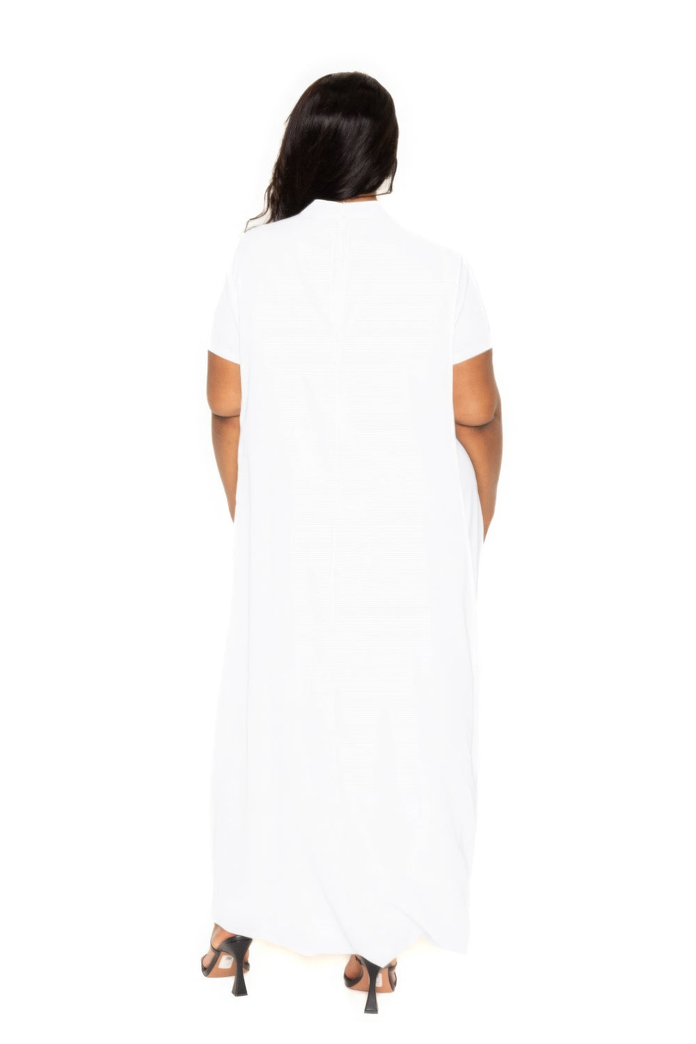 Alluring Plus Size White Mock Neck Back Cape Dress - Embrace Elegance and Comfort
