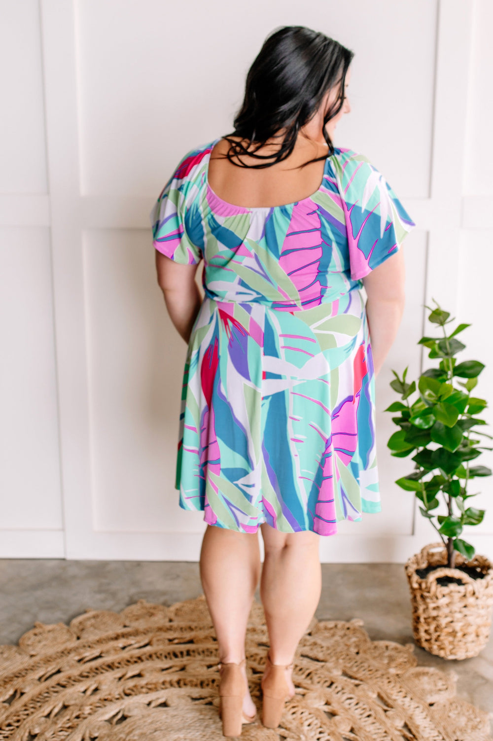 Vibrant Abstract Print Stretchy Dress with Attached Shorts - Flattering and Incredibly Soft