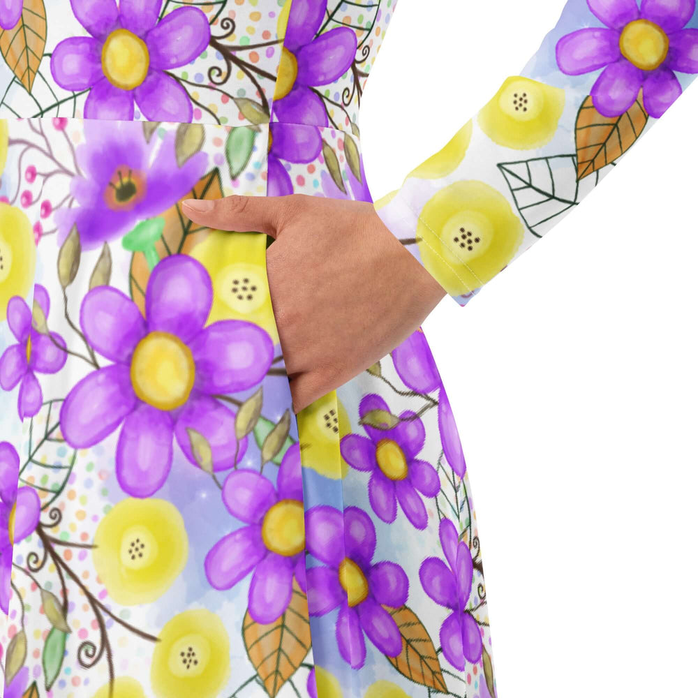 Lavender Floral long sleeve midi dress