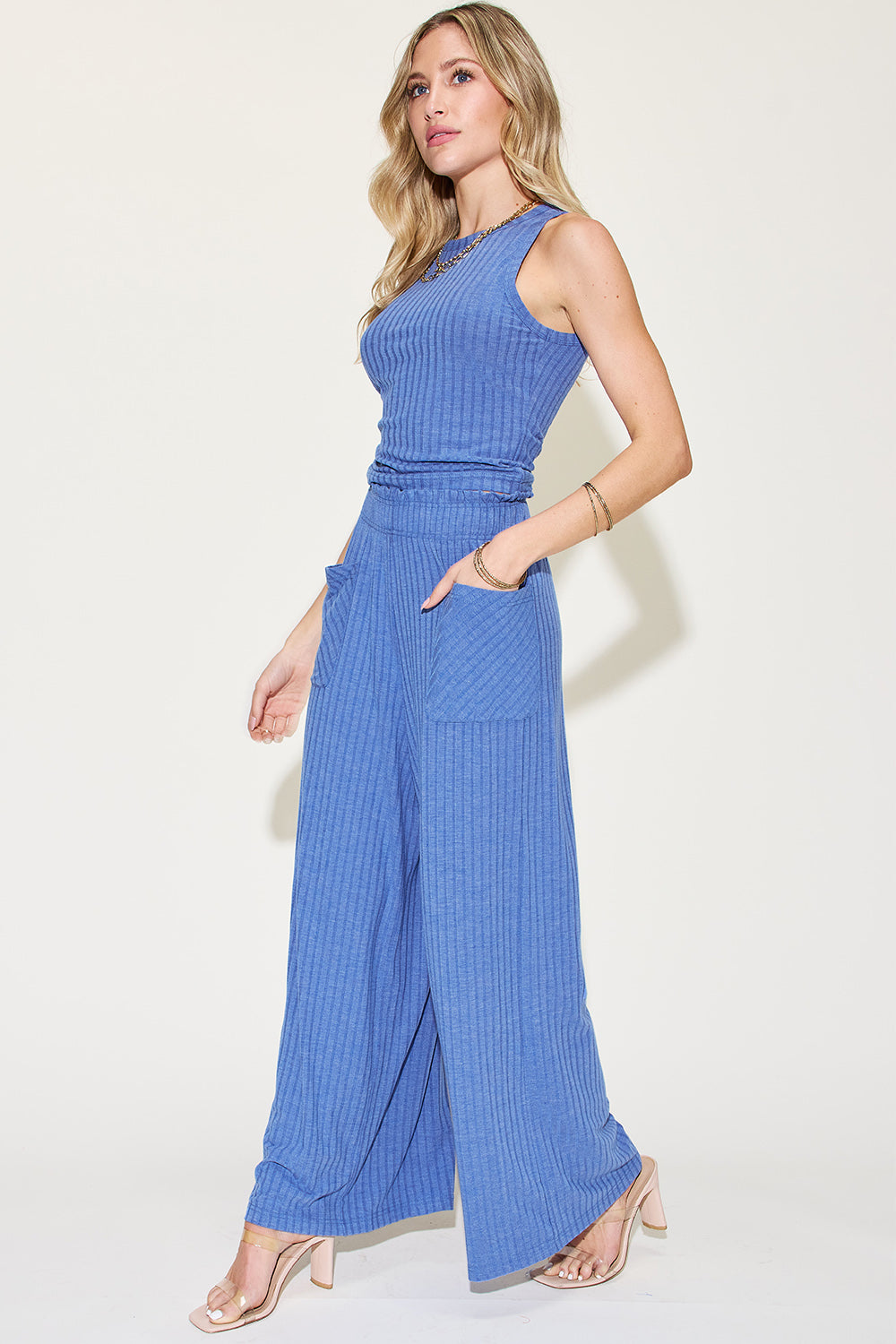 Basic Bae Full Size Ribbed Tank and Wide Leg Pants Set - Clothing Ensemble for All-Day Comfort