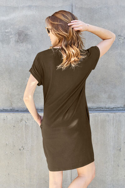 Basic Bae Full-Size Round Neck T-Shirt Dress with Pockets