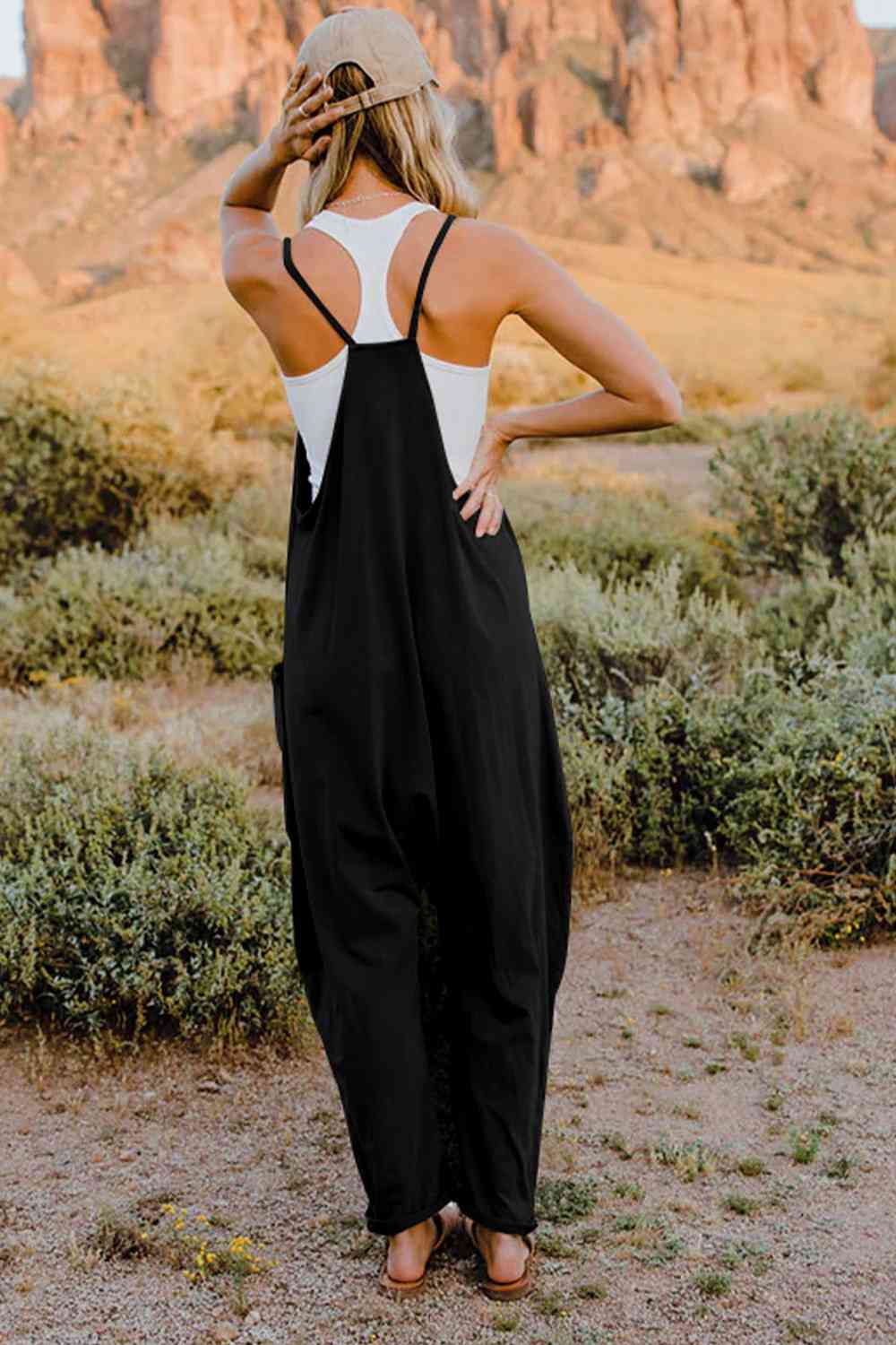 Double Take V-Neck Sleeveless Jumpsuit with Pockets for a Chic yet Casual Look