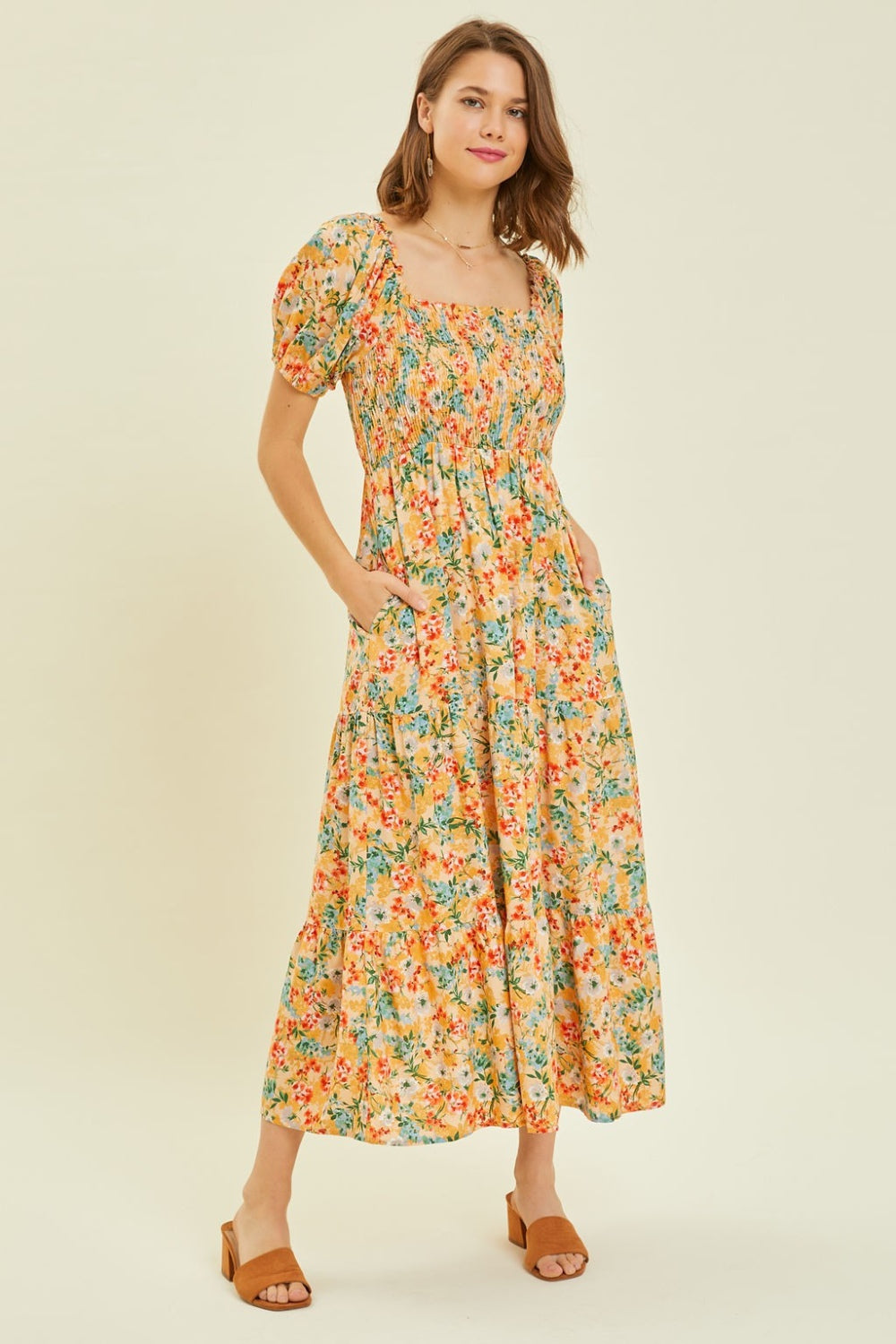 HEYSON Full Size Floral Smocked Tiered Midi Dress - Gem of Summer Collection