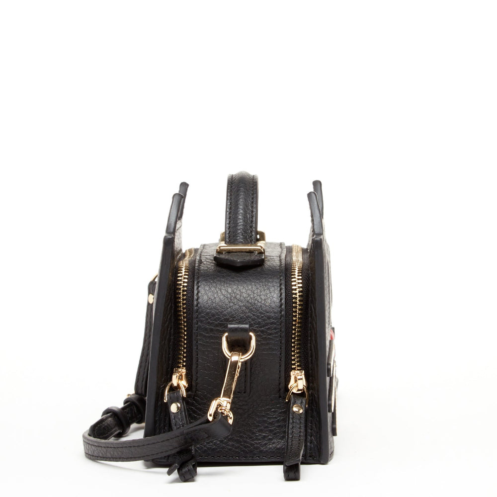 Luxurious Italian Black Leather Cat Crossbody Bag