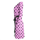 Black and Pink Polkadot Long Sleeve Wrap Dress