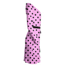 Black and Pink Polkadot Long Sleeve Wrap Dress