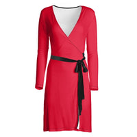 Fire Engine Red Long-Sleeve Wrap Dress