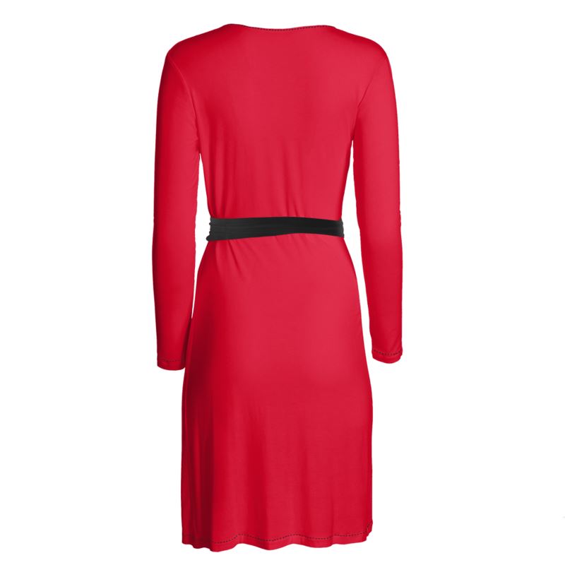 Fire Engine Red Long-Sleeve Wrap Dress