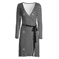 Black and White Polkadot Long Sleeve Wrap Dress