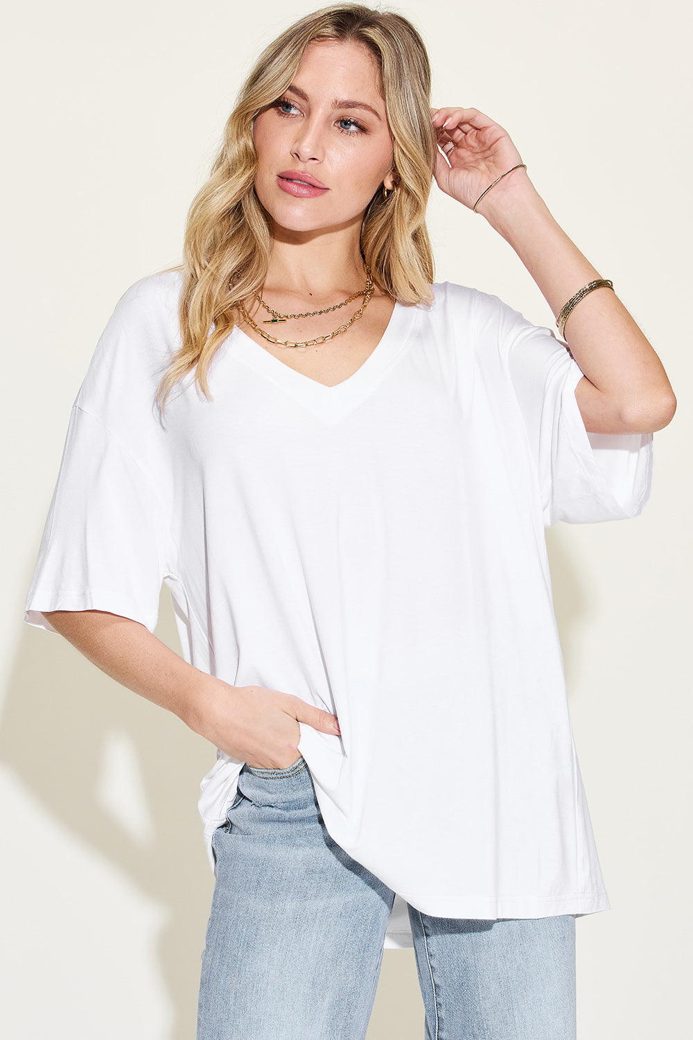 Basic Bae Bamboo V-Neck Drop Shoulder Full Size T-Shirt - A Comfort-Driven Style Statement