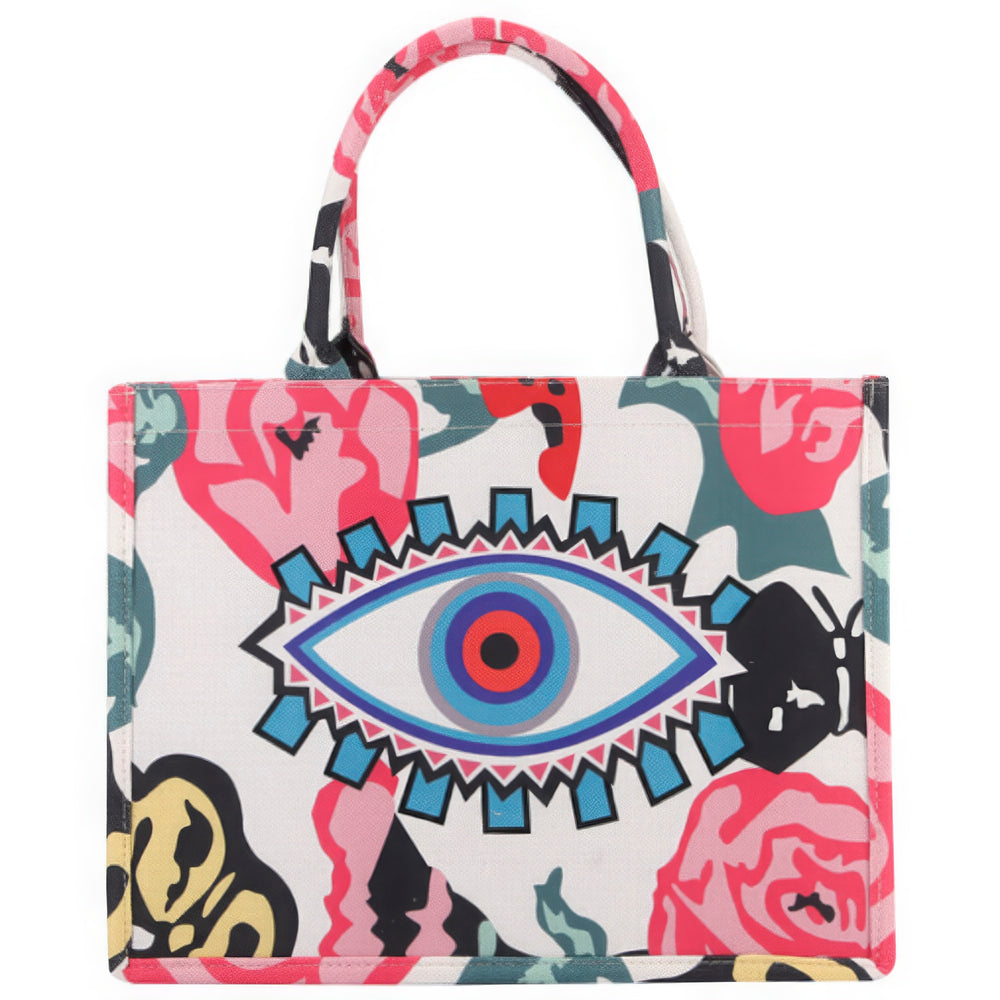 Flower Evil Eye Print Vibrant Tote Bag - An Exotic & Colorful Accessory!