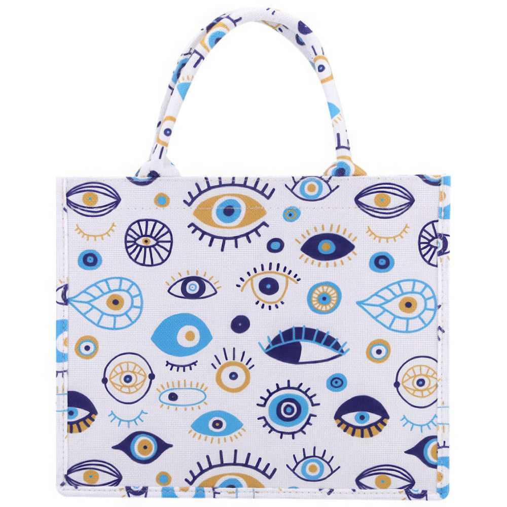 Evil Eye Print Design Tote Bag in Pristine White - Mystical Charm Accessory