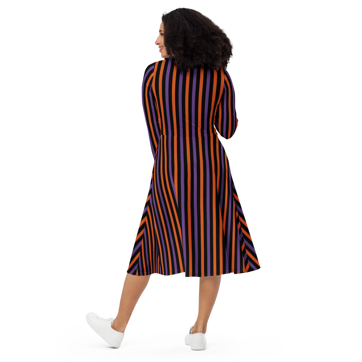 Halloween Stripes Long Sleeve Midi Dress