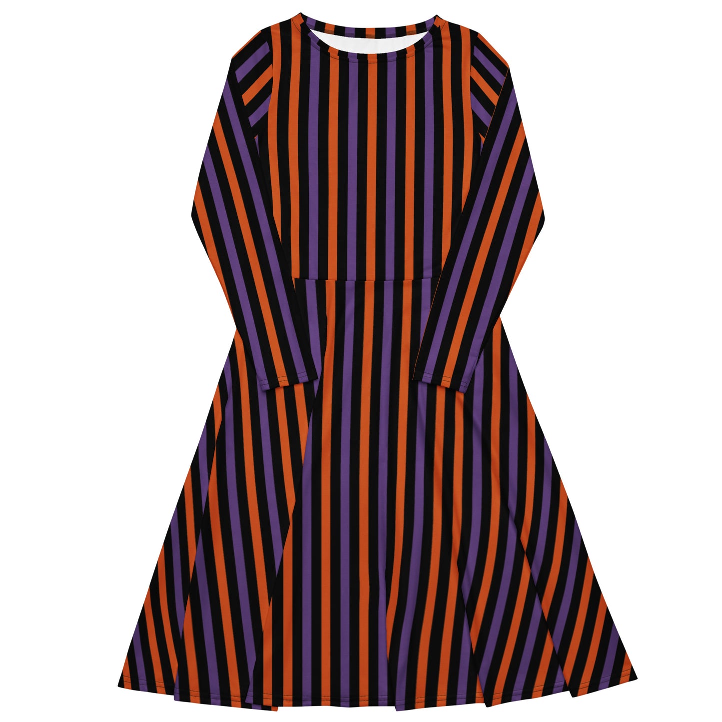 Halloween Stripes Long Sleeve Midi Dress