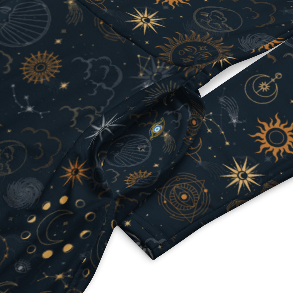 Celestial Pattern Long Sleeve Midi Dress with Handy Side Pockets