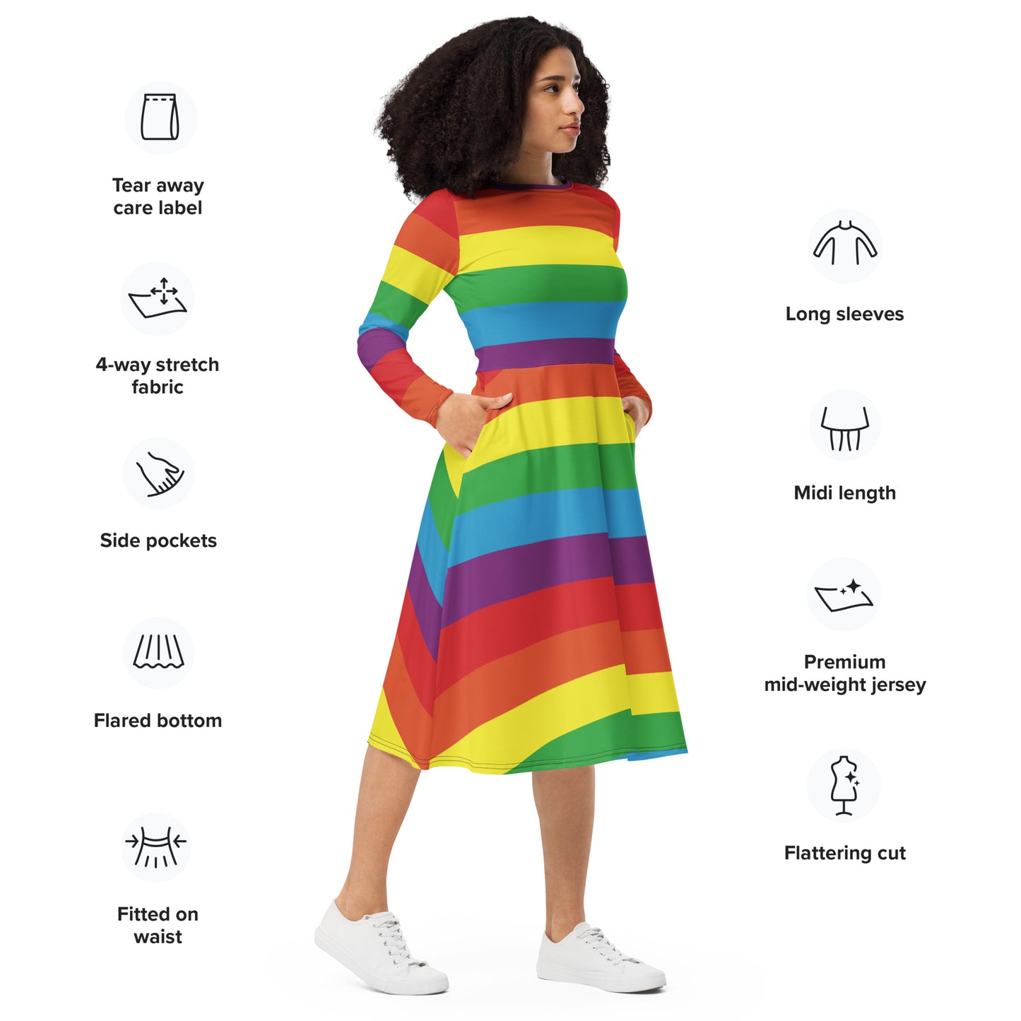 Rainbow Pride long sleeve midi dress
